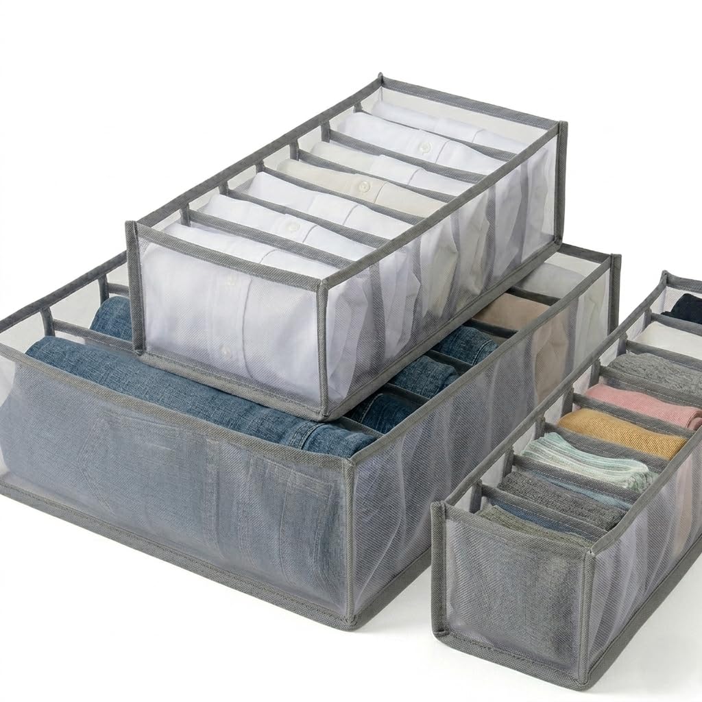 Kit 3 Organizadores de Gaveta Colmeia em Nylon Transparente - Organizador de Roupas,