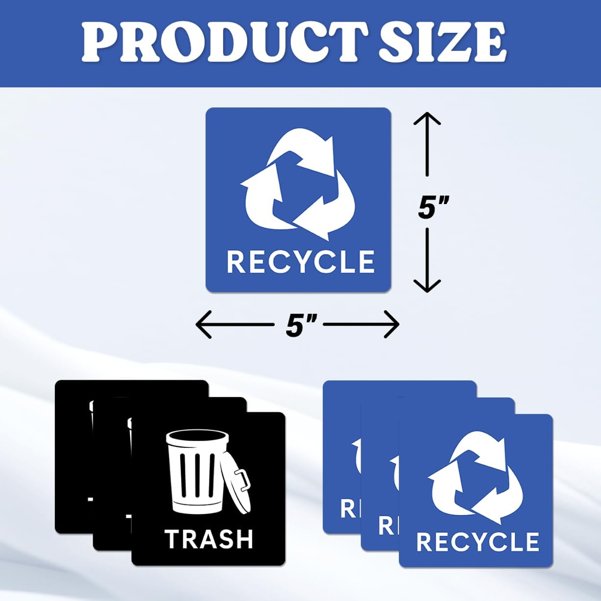 Recycle and Trash Symbol Stickers Vinyl Adhesive Decals for Can Bin Waste Sorting Labels School Home Use 6Pcs Hard Skateboard Bike Motorcycle Hat Bedroom