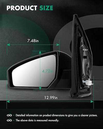 Miniatura 3 de SCITOO Espejo de visión lateral del lado del conductor compatible con 2007-2012 para Nissan Sentra no plegable no calentado izquierdo reemplazar