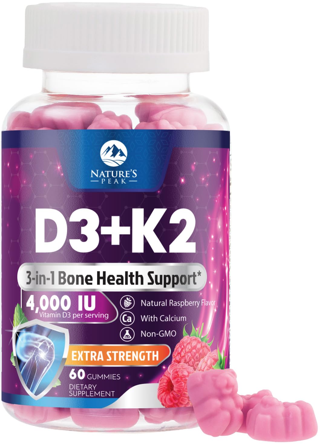 D3 K2 Gummies - 4000IU Vitamin D & 100mcg Vitamin K2 - 3X Strength Vitamin D3K2 Vitamins For Immune Support with Calcium - Premium 2-in-1 Vitamins D & Vitamin K2 Mk-7 Supplement Complex - 60 Gummies