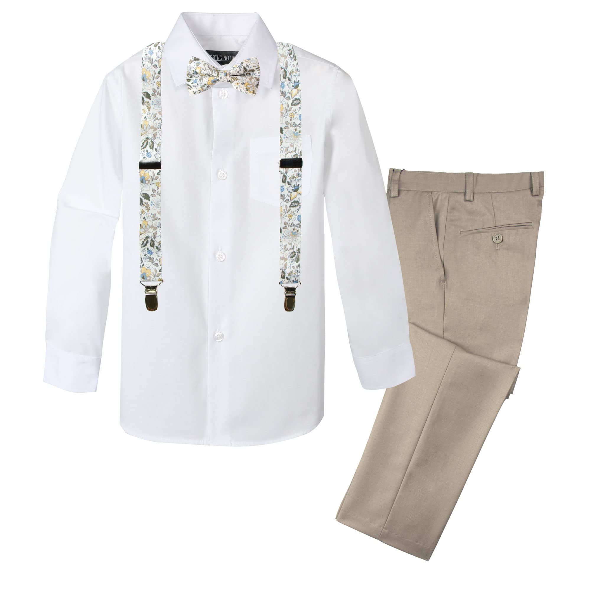 Spring Notion Boys' 4-Piece Floral Suspenders Outfit