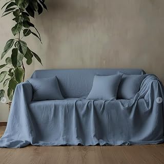 L'EMPORIO CASA Sofaüberwurf Sesselbezug aus grobem Leinen, robust, aus Panama, 160 x 260 – 260 x 280 – 360 x 280 cm, Maxi-Laken, Baumwolle, Granfoulard (Blau, 360 x 280)