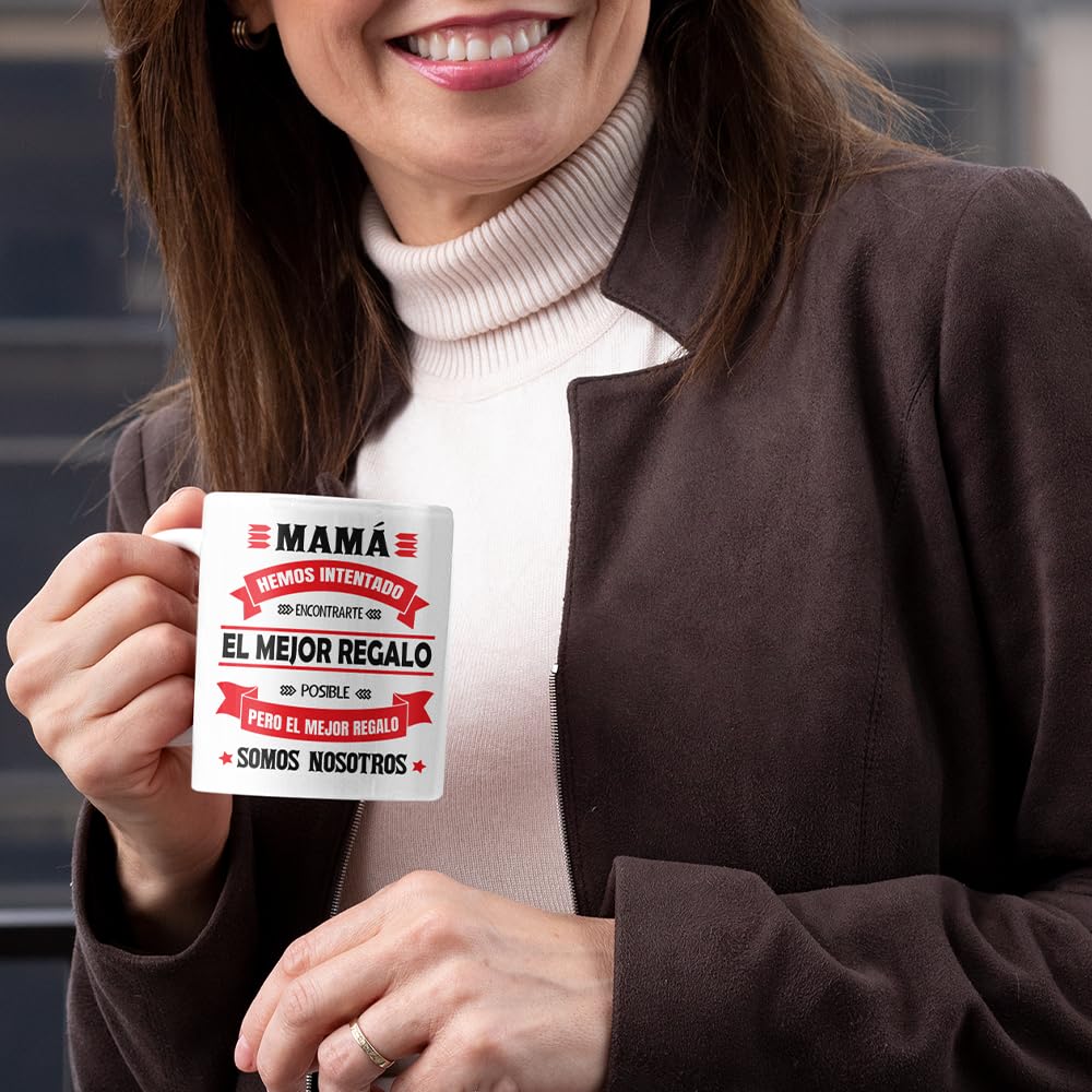 Vulfire Taza Familia para mamá Regalo mujer cumpleaños Idea original Ideas de regalo para ella para Navidad, Día de la Madre, Mamá la mejor del mundo (blanco) — view 5
