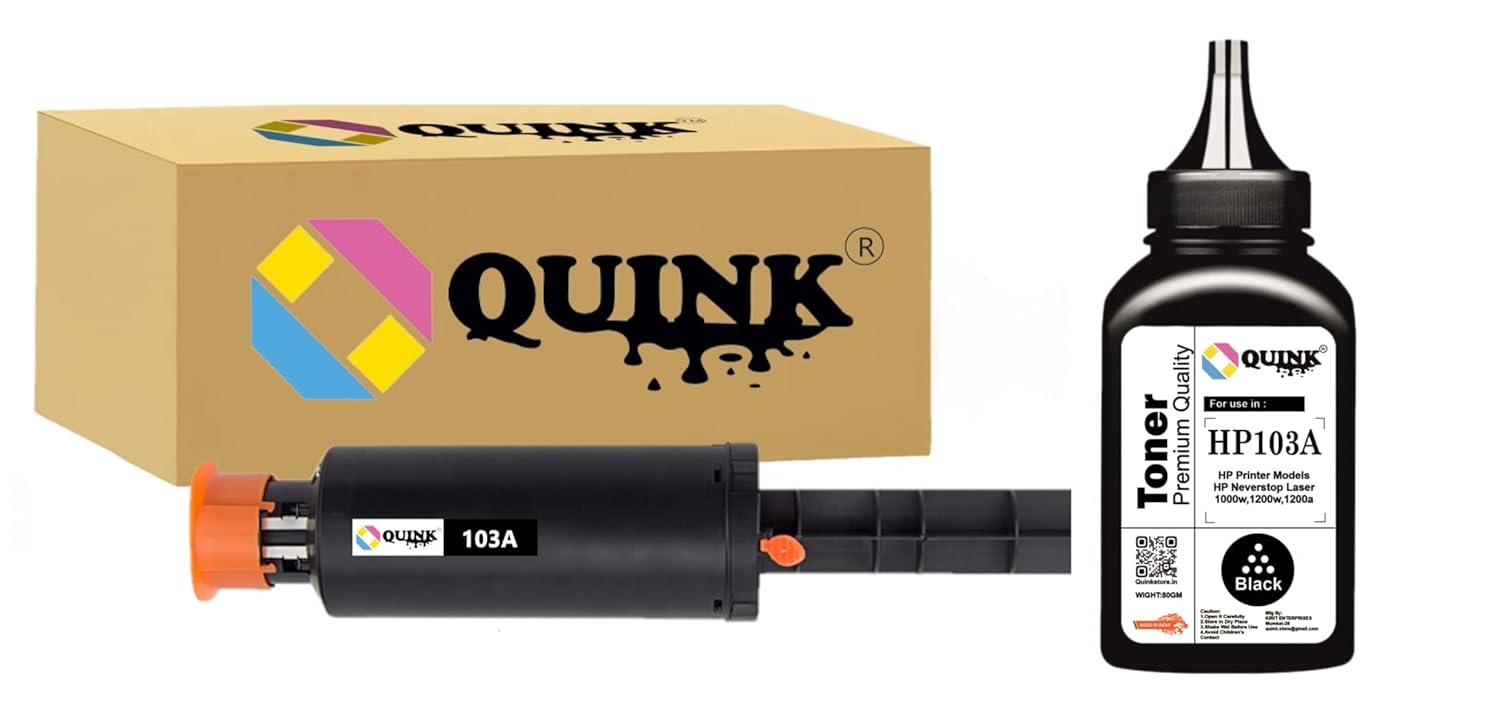 QUINK 103A Black Toner Cartridge + Refill Powder Compatible for HP 1000
