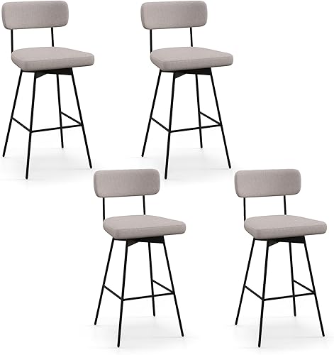 Miniatura 13 de COSTWAY Juego de 4 taburetes de bar, sillas tapizadas de altura de barra de 29 pulgadas con respaldo, sillas de comedor giratorias de 360° con patas
