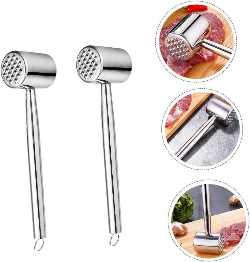 FUOYLOO 2pcs Stainless Steel Meat Tenderizer Hammer for Steak Pork Beef, Dual-sided Kitchen Mallet Pounder, Household Cooking Tool for Tenderizing Meat