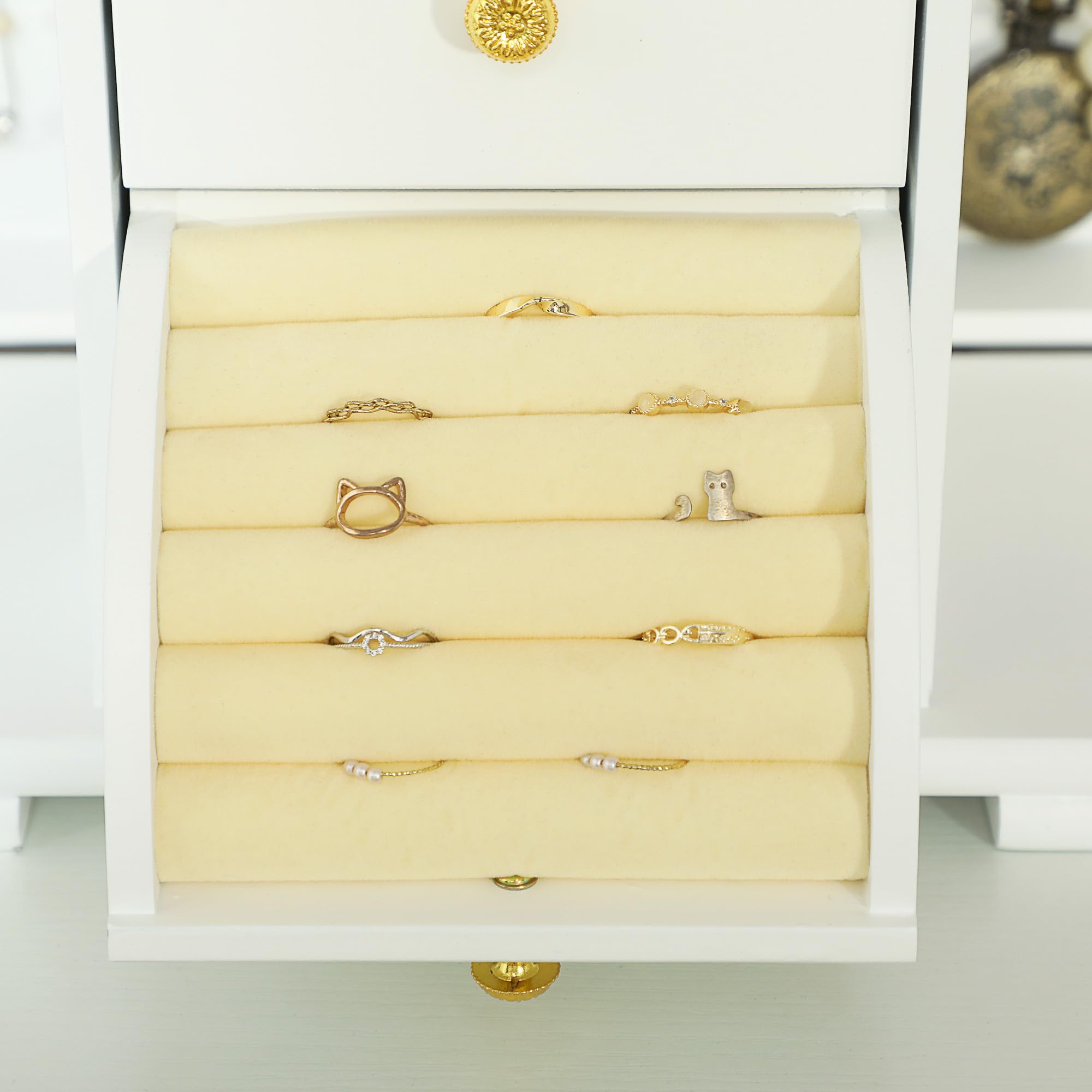 HOMCOM Caja Joyero de Madera de 4 Niveles con 2 Cajones Espejo Blanco | Joyero Mujer Organizador Grande, Puertas Laterales Giratorias con Ganchos, para Pendientes, Anillos, Collares