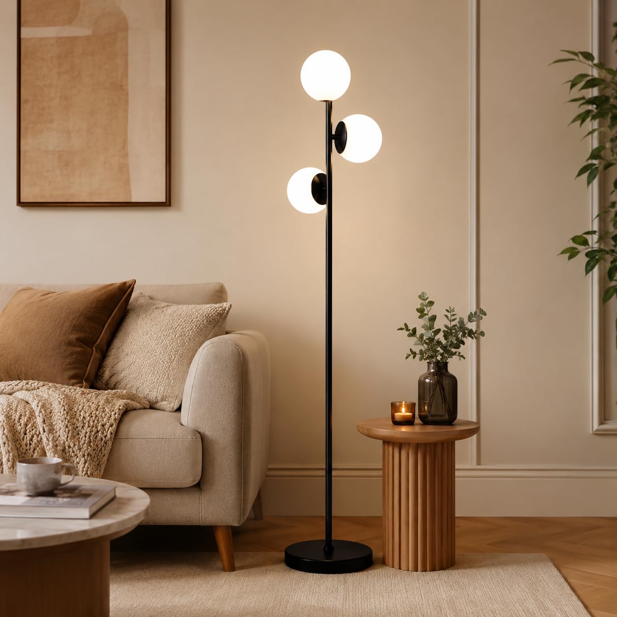 Tucasa Metal Floor lamp Foldable for Bedroom, Living Room, Lounge, Office Area (Pack of 1) Without Bulb for Home Decoration with Glass Color White-picture-11