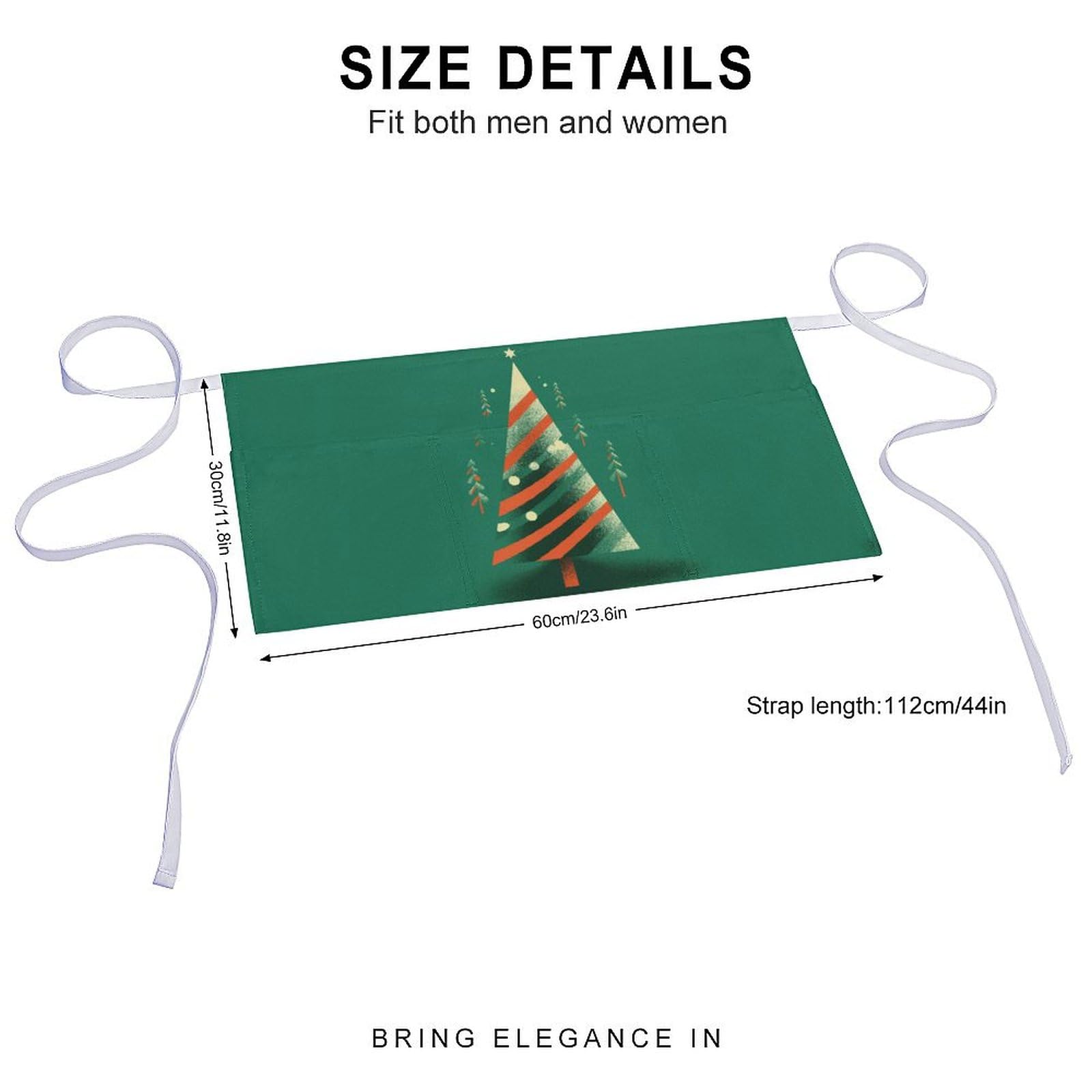 KLWQR Christmas Tree Shape Server Aprons Waterproof Adjustable Waiters Apron Half Apron With 3 Pockets Kitchen Restaurant Short Apron for Women Men
