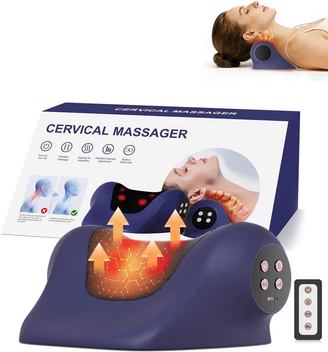 Heated Neck Stretcher for Pain Relief,Cervical Traction Device,3 Vibration Modes Portable Wireless Neck and Shoulder Relaxer Hump Corrector Pillow for TMJ Pain Relief and Cervical Spine Alignment