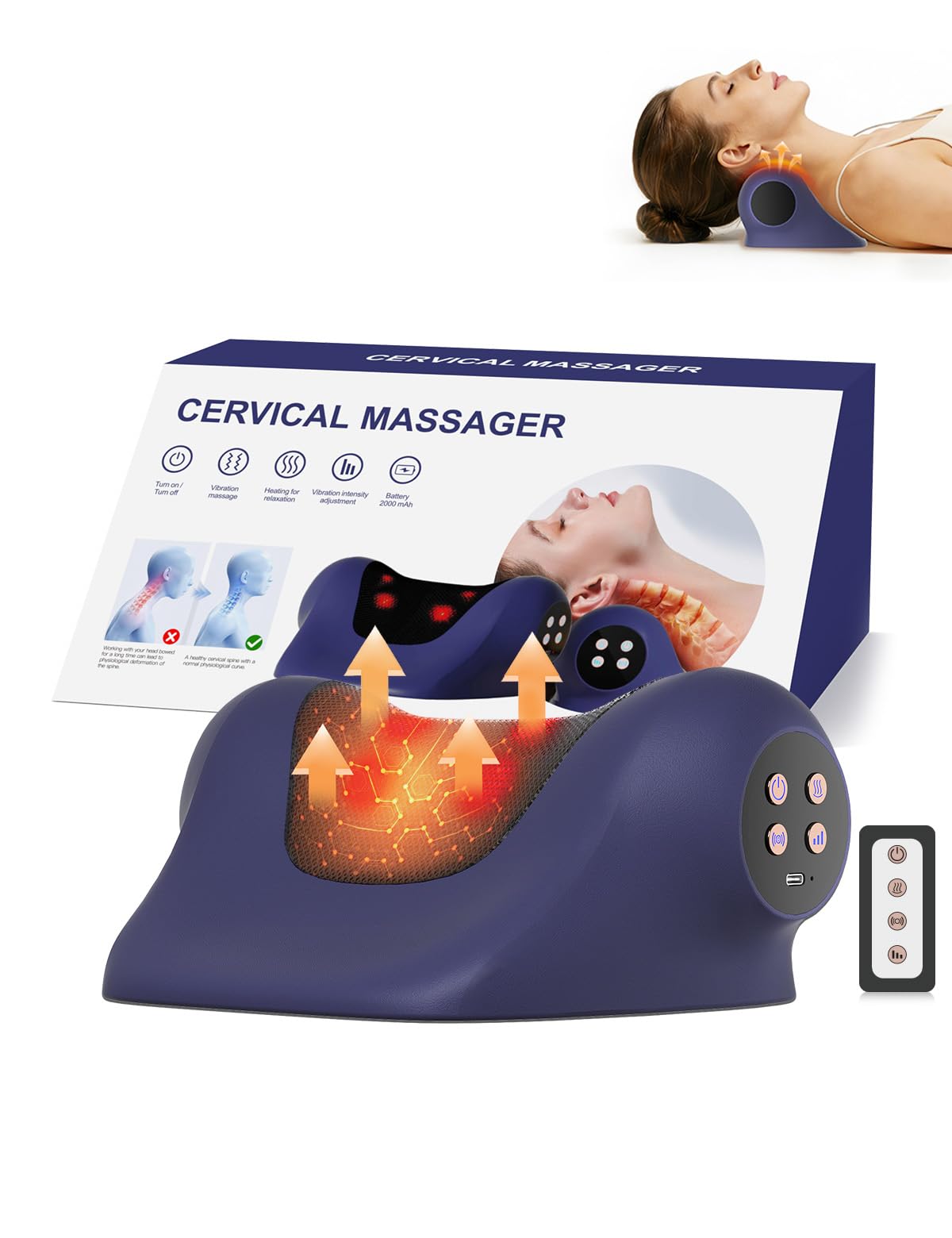 Heated Neck Stretcher for Pain Relief,Cervical Traction Device,3 Vibration Modes Portable Wireless Neck and Shoulder Relaxer Hump Corrector Pillow for TMJ Pain Relief and Cervical Spine Alignment