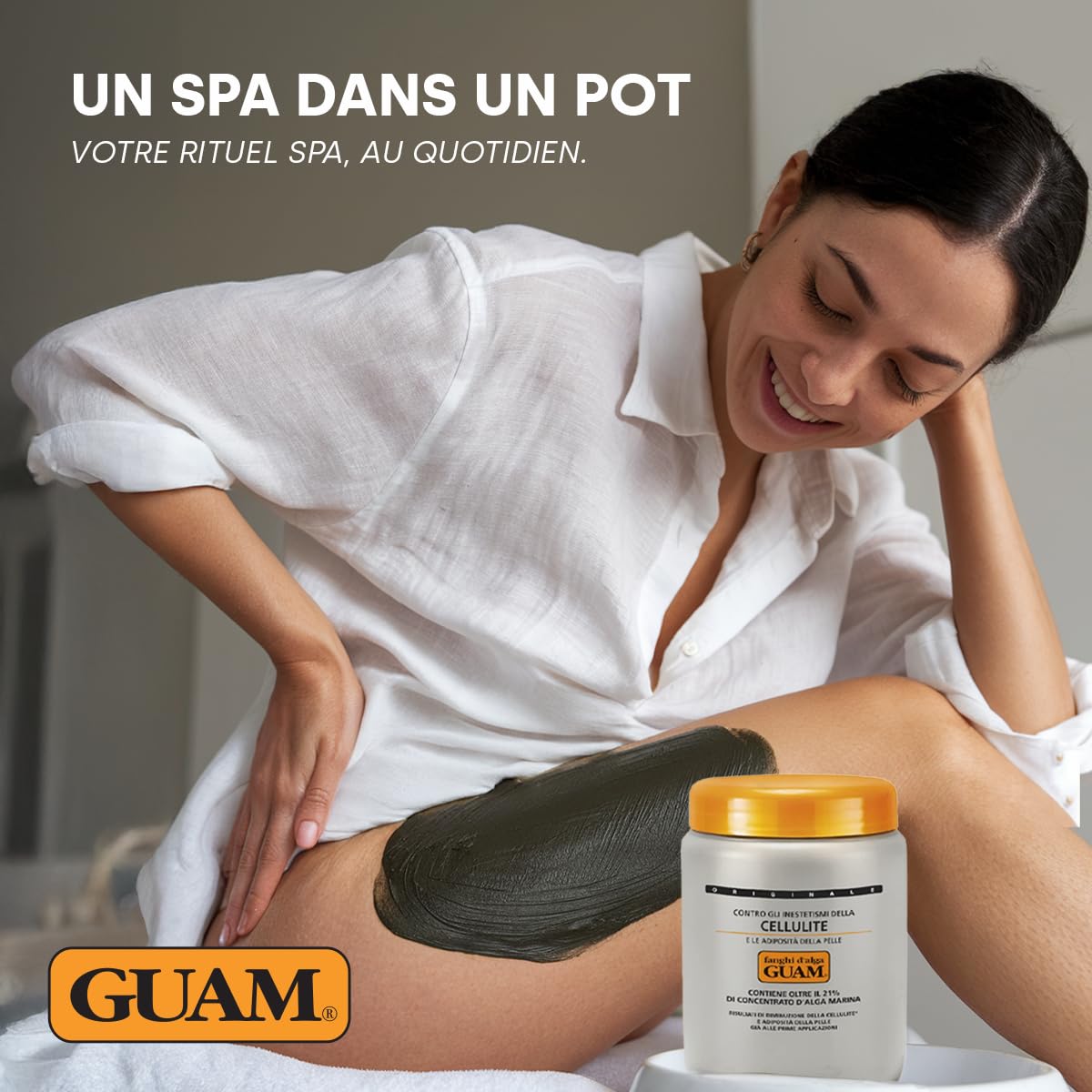 GUAM Anti-Cellulite Boue d’Algues - 1 kg Traitement Intensif pour Cellulite Rebelle & Peau d’orange - Masque Corporel Chauffant Jambes & Cuisses - Raffermissant, Drainant, Active la Circulation