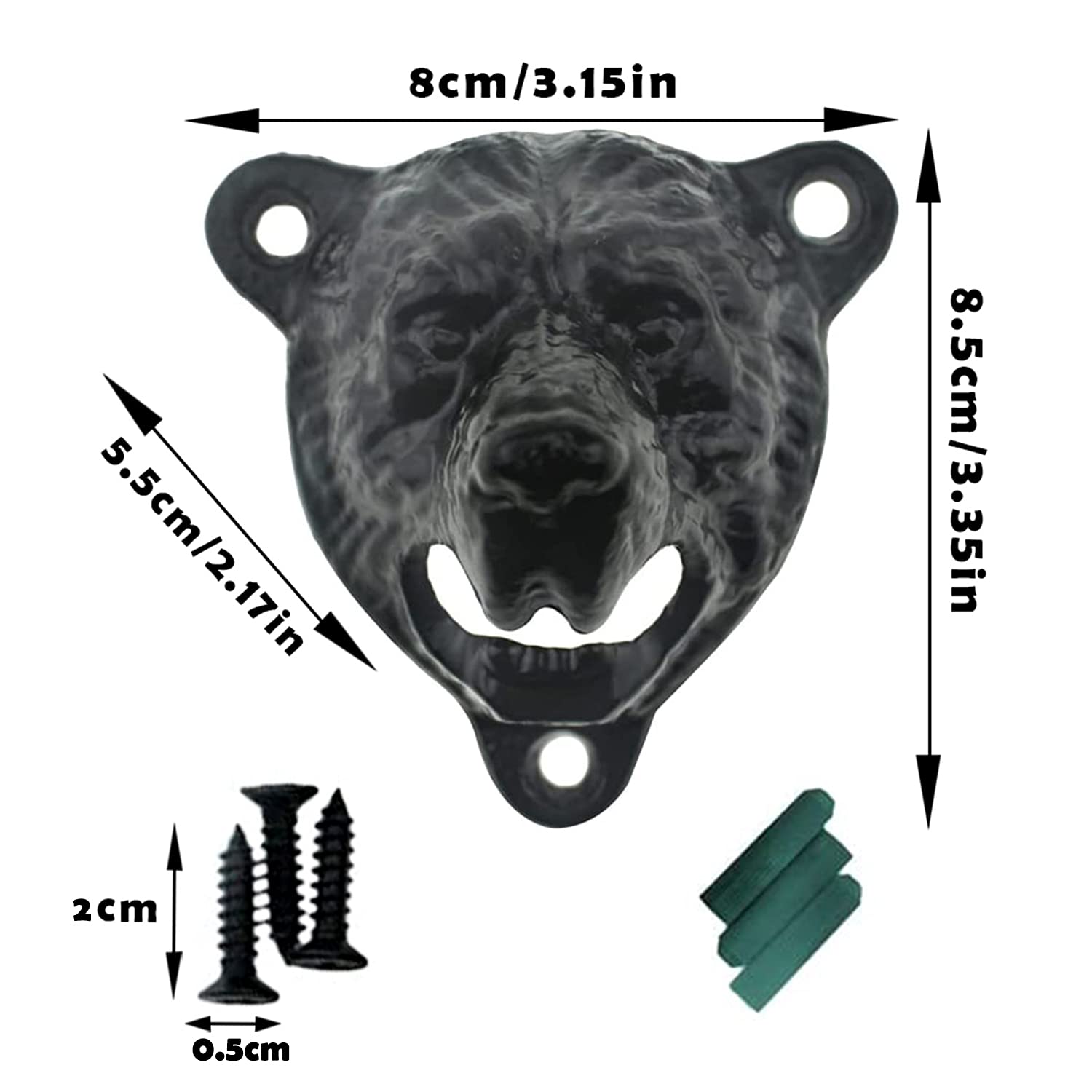 Veemoon Apribottiglie Da Parete in Ghisa a Forma Di Testa D'orso Nero, Apribottiglie Rustico Resistente e Facile Da Montare Per Birra e Bibite, Accessorio Vintage Per Bar e Cucina