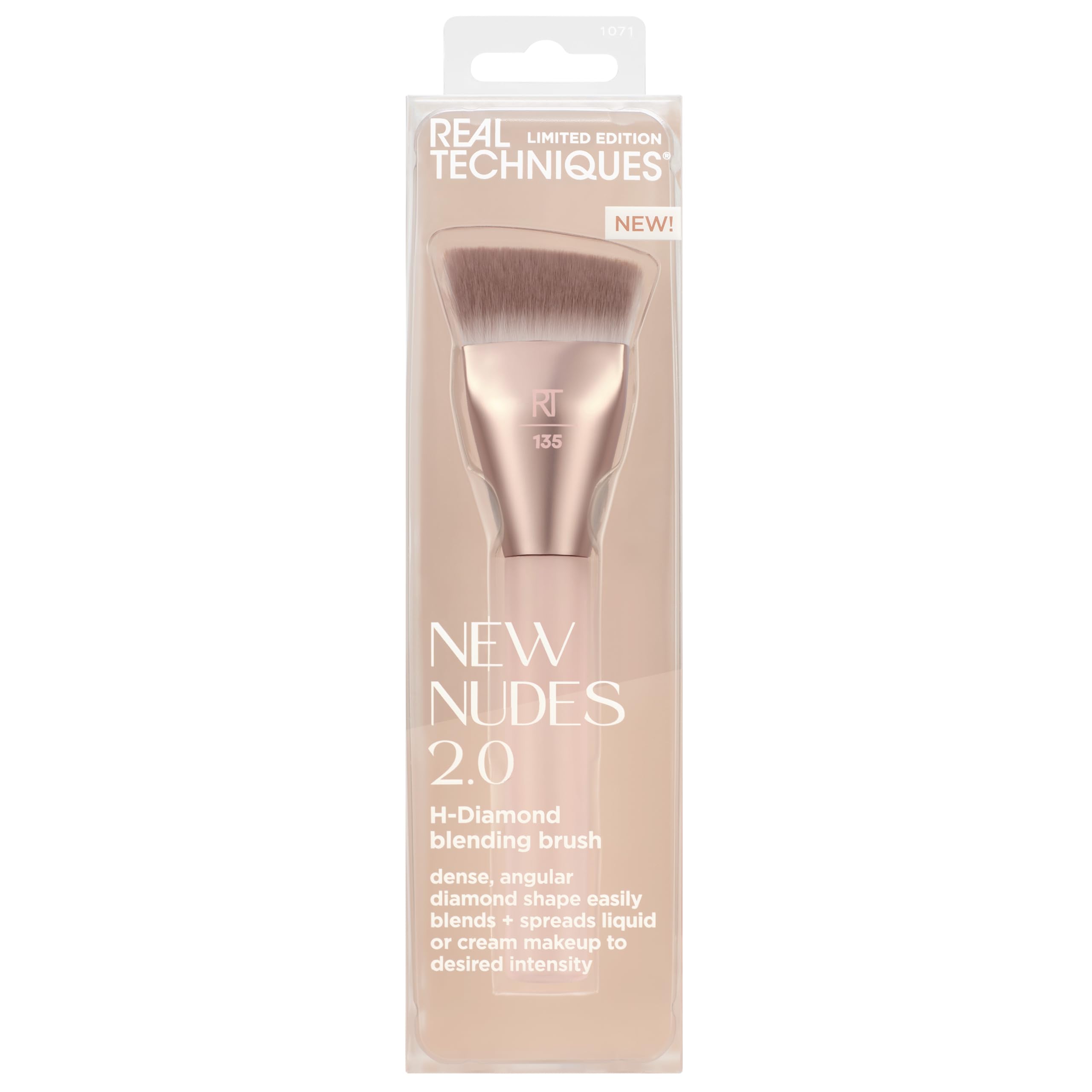 Real Techniques New Nudes H-Diamond Blending Brush, Foundation, Contour & Blush Makeup Brush for Seamless Liquid or Cream Coverage, Diamond-Shaped Head, Cruelty-Free, 1 Count