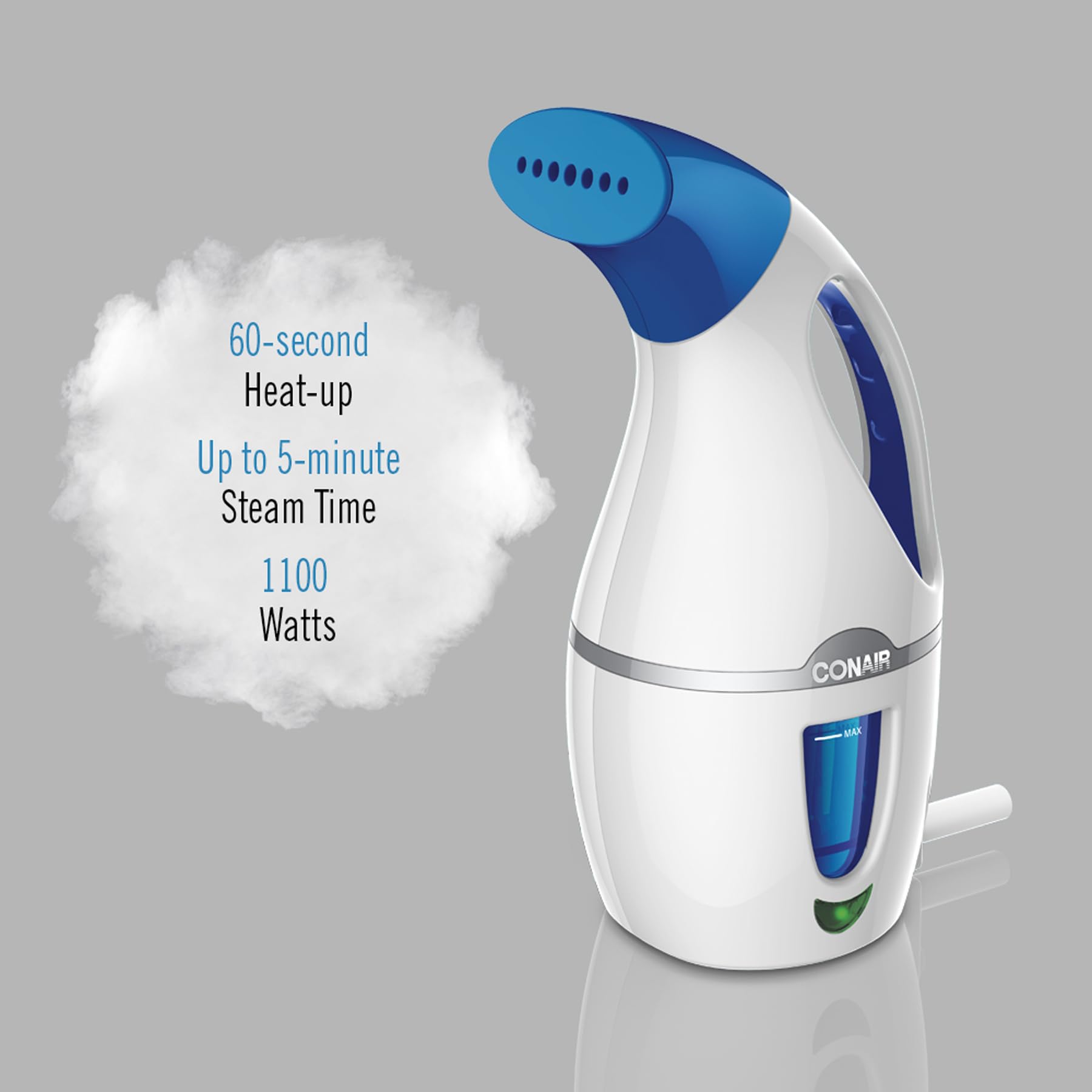 Conair Vapor completo de tela held held steam; genial para viajar y tocar ~ Perfecto para espacios pequeños; blanco/azul