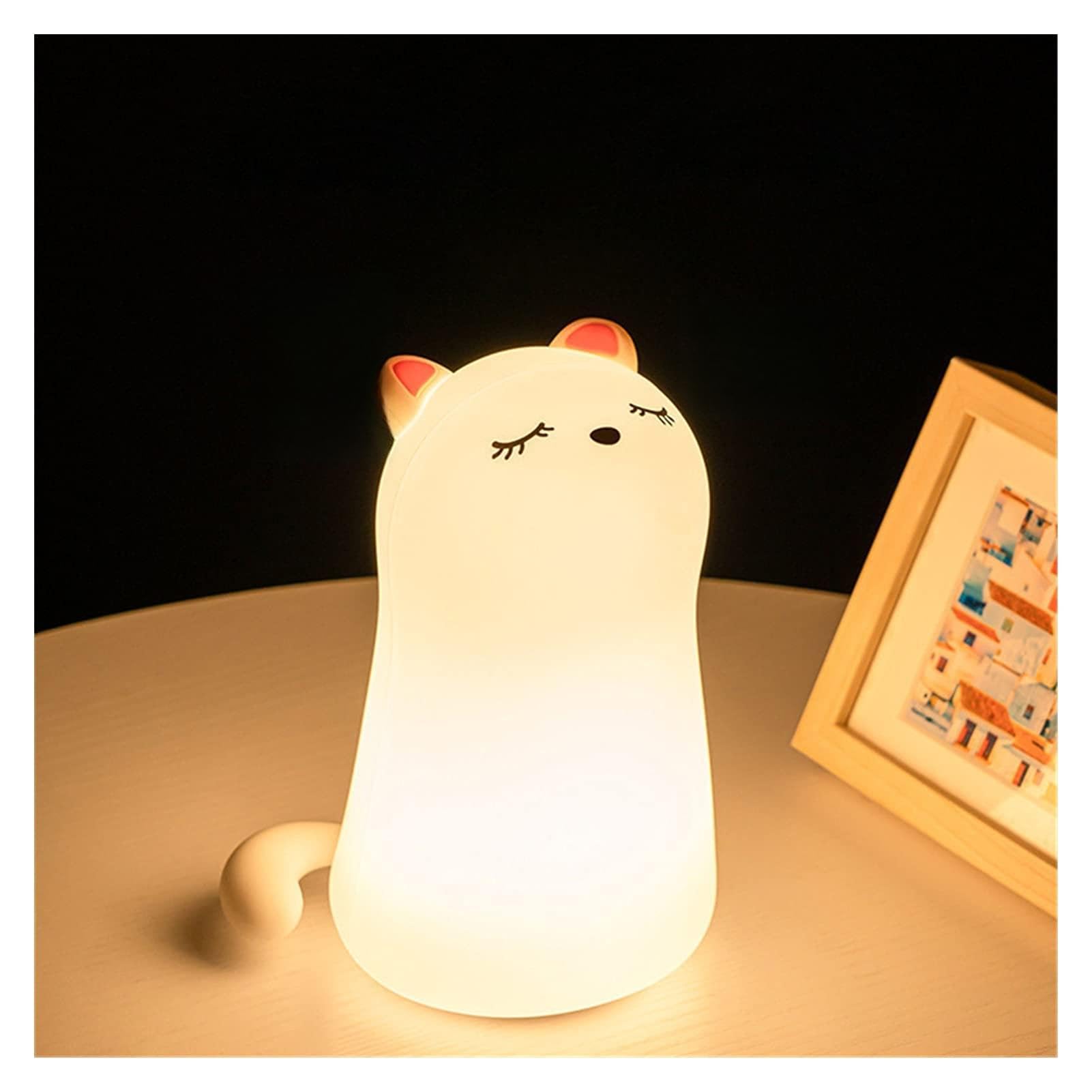 Demasiado Linda Noche Luz Lion Whale Conejo Cat Silicone Night Lights Touch Sensor Dormitorio Lámpara de Noche (Emitting Color : Cat 3)
