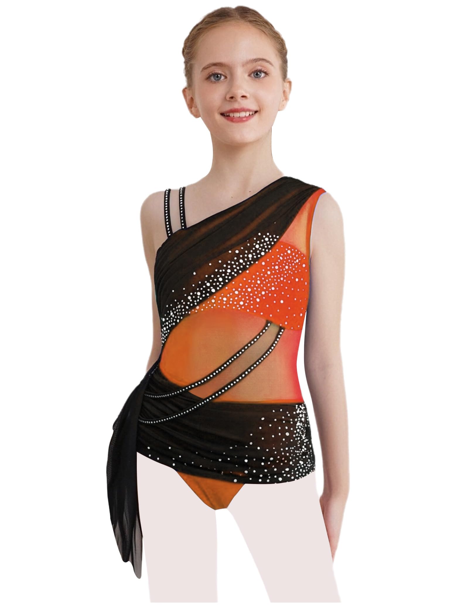 Leotardos Danza Niña Leotardo Gimnasia Rítmica Body de sin Mangas Maillot Competición Patinaje con Falda Tul Vestido de Bailarina Ballet