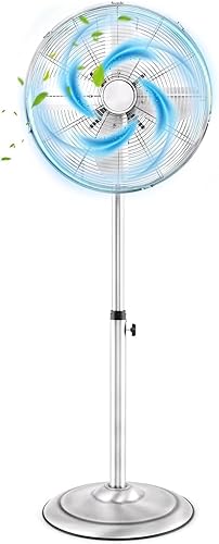 LDAILY Ventilador de pedestal, ventilador oscilante de 16 pulgadas con 3 velocidades, velocidad ancha, altura y ángulo ajustables, ventilador de