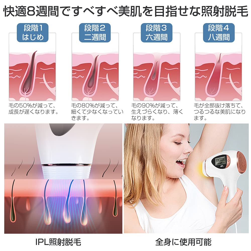 脱毛器 IPL 光美容器 99万回照射 2種類照射モード&5段階調節 男女兼用 Amazon | IPL光脱毛器 光美容器 光エステ レーザー 5段階照射 99万発