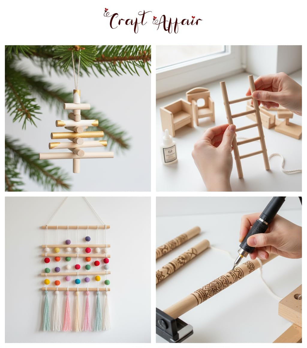 Artify | Natural Wooden (6inch, 20pcs) Plain Dowel rods (a) | Wooden Wall Hanger for Scroll Invitation Card, Art and Craft & More - Pack of 20 2