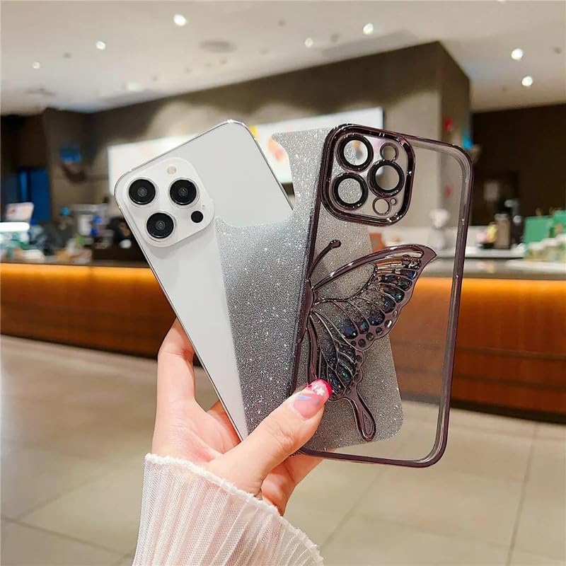 Image of MIDOS Thermoplastic Polyurethane Designed Compatible With iPhone 14 Pro Max Case With Glitter Cute Butterfly Plating Design Aesthetic Women Girls Cover For iPhone 14 Pro Max (Black)