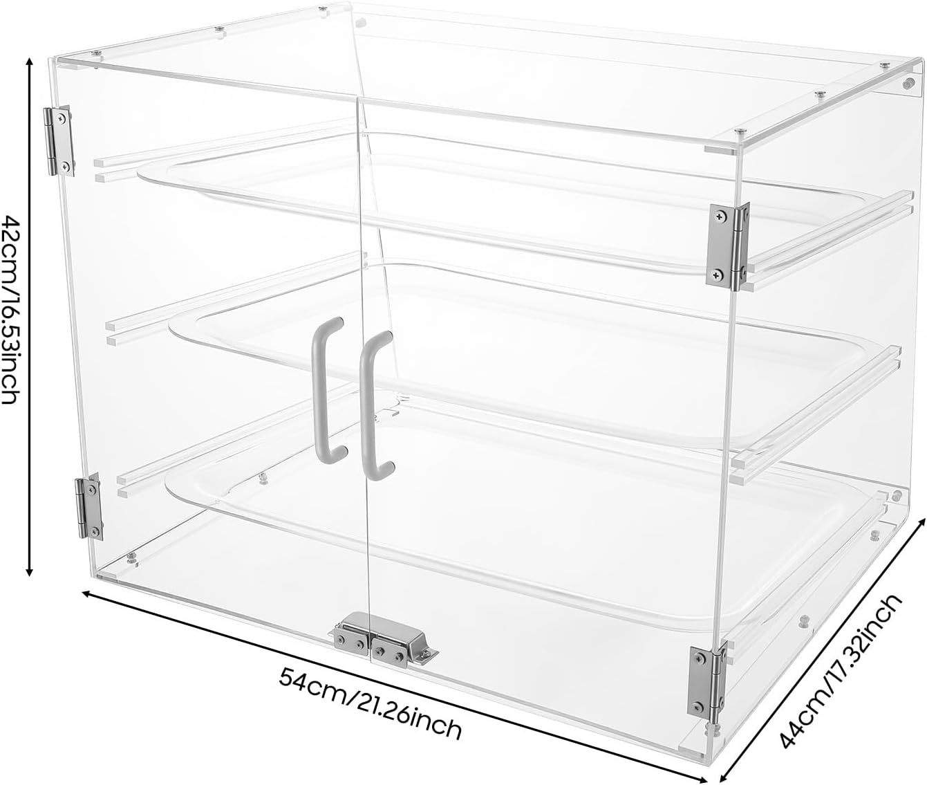Pastry Display Case, Clear Acrylic Cookie Display Cabinet with 3 Detachable Trays and Magnetic Rear Door for Bakery and Coffee Shop Countertop Use
