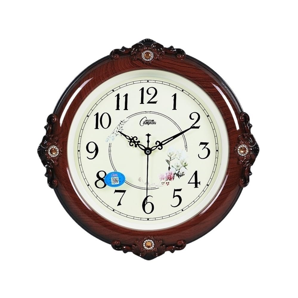 J9V4G6S3B5 Analogue Wall Clock European Style Silent Living Room Clock Fashionable and Creative Simple Wall Decoration Modern Quartz for Room Decoration(Bruin)