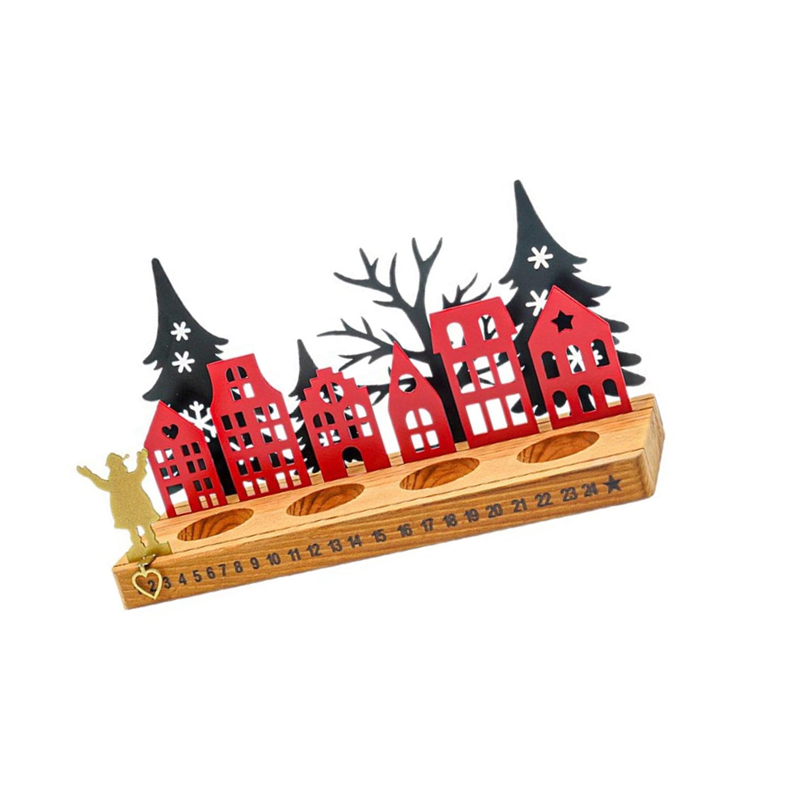 Oxxggkao Christmas Advent Calendar with Tealight Holder Wood Advent Calendar Ornament for Mantels Desk Shelf Display Vacation Home Decoration