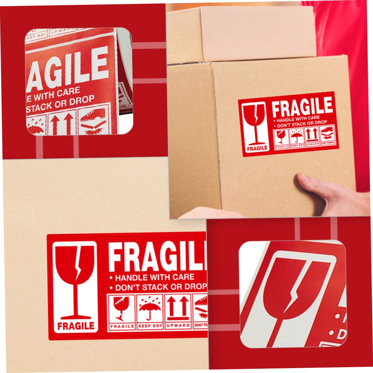 HOMSFOU 1 Roll Warning Fragile Stickers of Handle with Care Labels for Shipping Moving Adhesive Stickers Eye Catching Caution Labels for Package Handling
