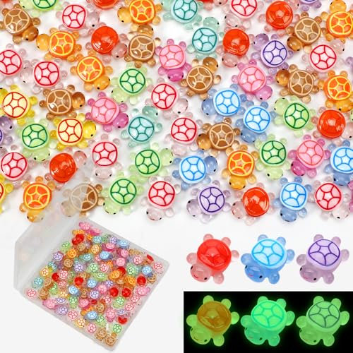 100 Pcs Luminous Mini Resin Turtles, Tiny Sea Turtle Animals to Hide Miniature Figures Glow in the Dark Small Plastic Ocean Animal for Fairy Garden Micro Landscaping Dollhouse Home Decor Party Gifts