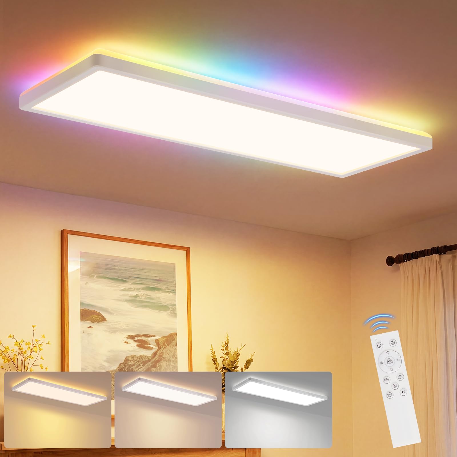 CBJKTX Lampa sufitowa LED z pilotem zdalnego sterowania 58 x 20 cm, panel