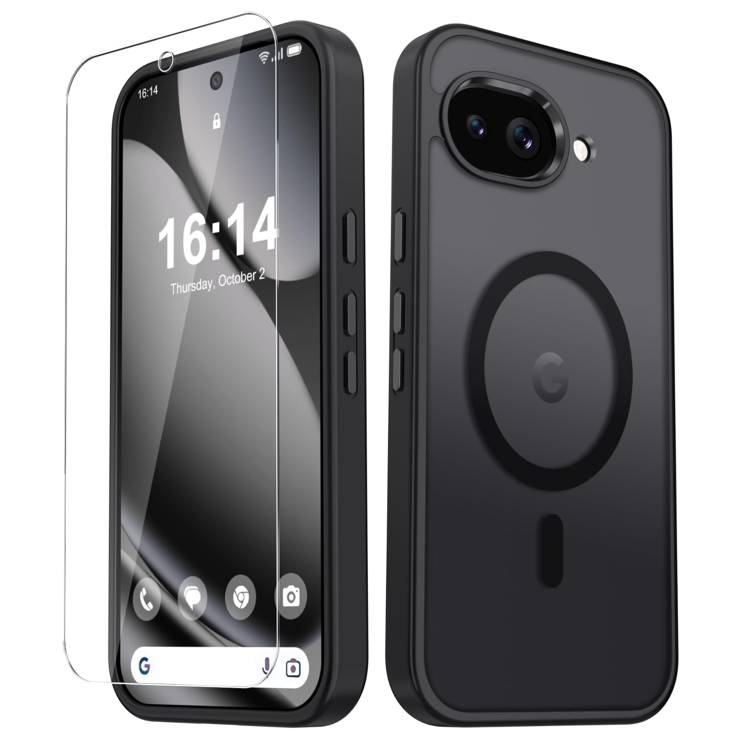 for Google Pixel 10a Case, Matte Magnetic Phone Cover [2026 Upgraded] with 1 Screen Protector, Support for MagSafe, Shockproof Military Protection, Translucent Frosted Back, Black