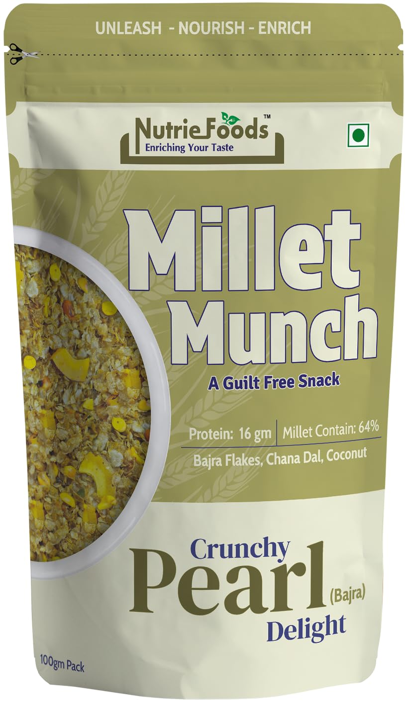 Nutriefoods Millet Munch Snack, 100% Roasted Millets & Guilt Free Snack, Nutritious Munch, Bajra, Jawar, Ragi, Qquinoa, Foxtail Snack (Crunchy Pearl Millet (Pack of 2), 200gm) (B0D5RLBH15) Amazon Price History, Amazon Price Tracker