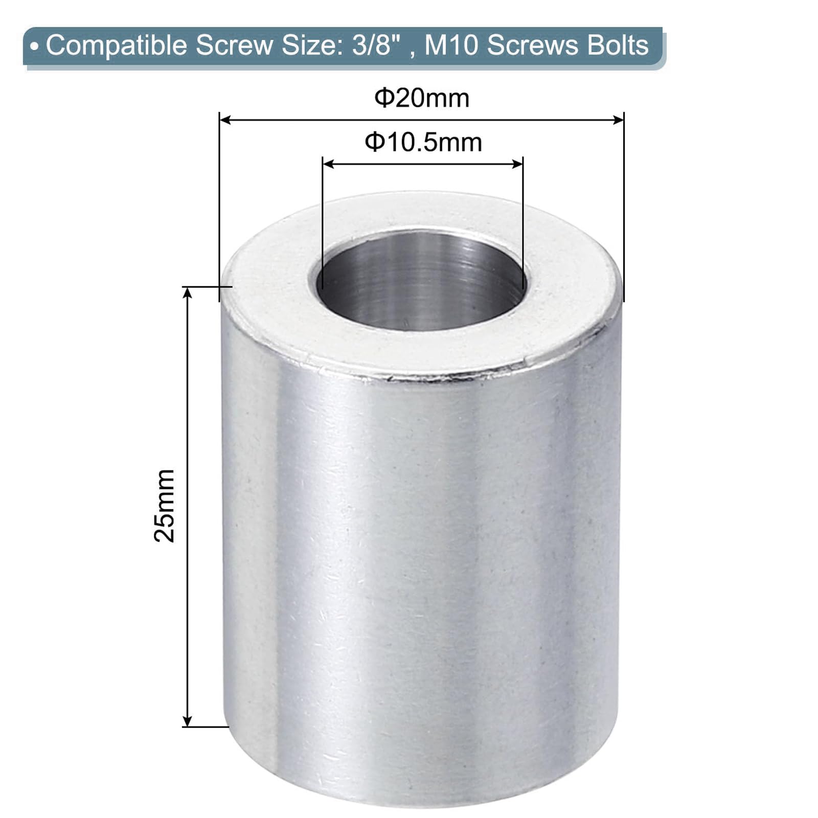 TOP-VIGOR 5Pcs M10 Aluminum Spacer, 10.5mm ID x 20mm OD x 25mm Length Metal Spacer - Image 2