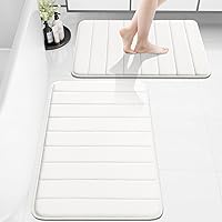 Vista 73 de Buganda Juego de 2 tapetes de baño de espuma viscoelástica y tapete para inodoro en forma de U, lavable a máquina, suave, antideslizante, Negro