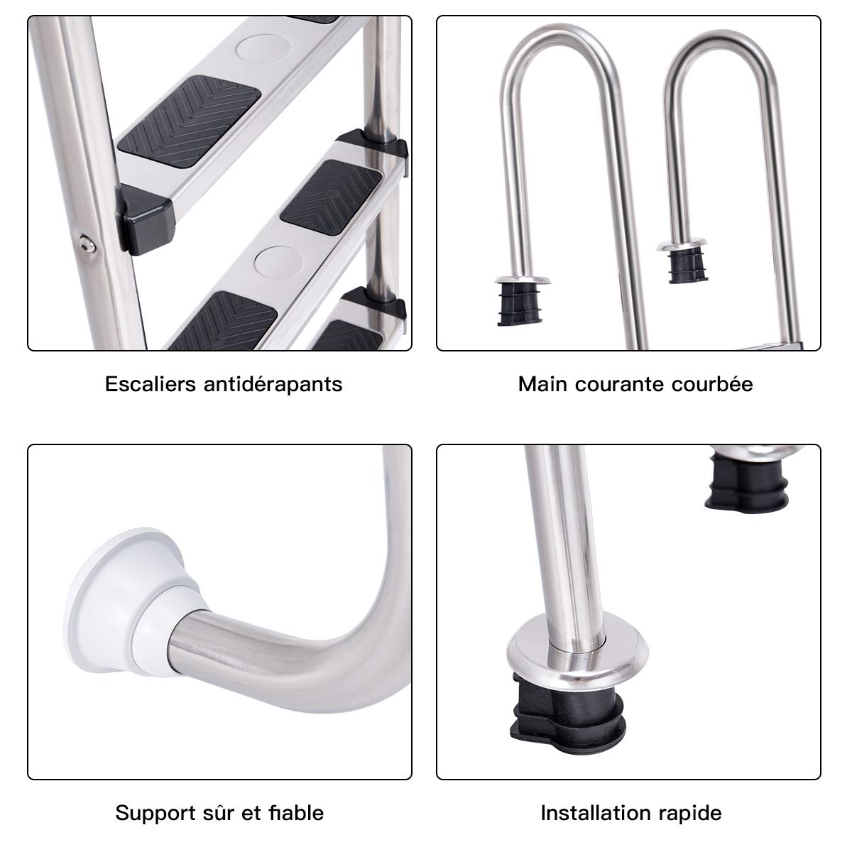 GOPLUS Échelle Piscine 3 Marches Acier Inoxydable Anticorrosion Antirouille Pédales Antidérapantes 132 x 50 x 26,5 cm Argent