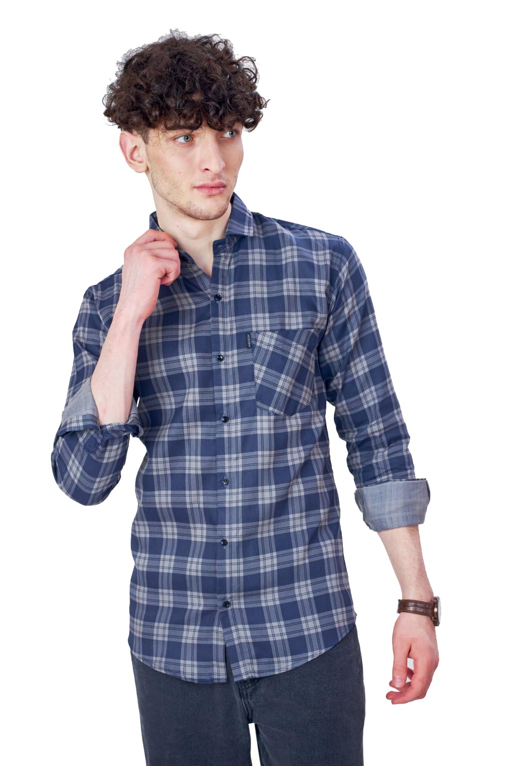 SOMORE Men's Cotton Checks Casual Shirts (SSO-KEN-1015,Navy Blue)