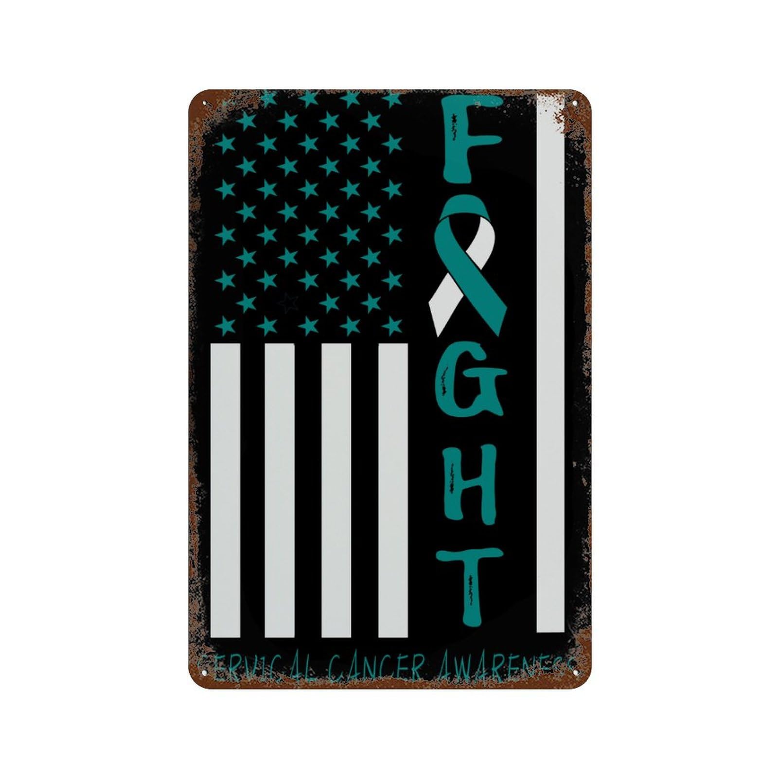 KWQDOZF Breast Cancer Warrior Support Squad Cervical Cancer Awareness Theme Metal Tin Sign,Vintage Iron Hanging Plate Vertical with Rust Poster Wall Decor 8x12inch