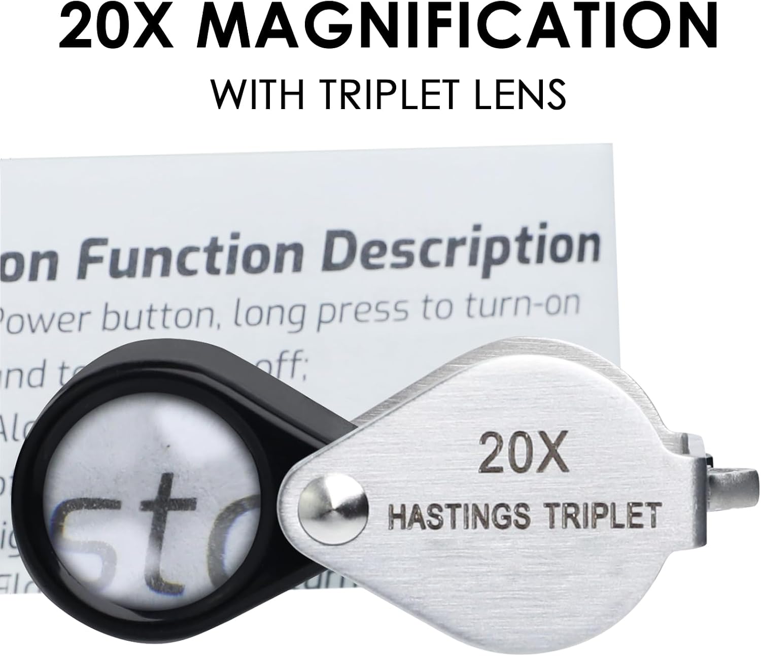 20x Hastings Jewelry Triple Loupe Magnification Mini Foldable Optical Glass Magnification Gem Tool Pocket-Sized 16mm Stainless Steel Body Gems Loupe Magnifying Glass for Gems, Coin, Jewelry, Stamps
