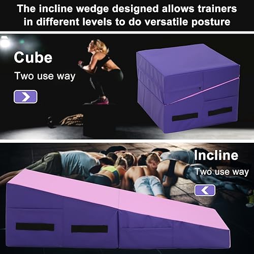 Miniatura 2 de BLKMTY Colchoneta de gimnasia inclinada, colchoneta plegable para gimnasia inclinada, alfombrilla de cuña de queso para niños, tapete de ejercicio