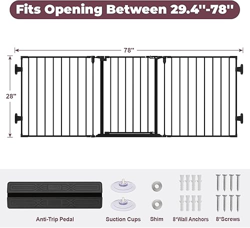 Miniatura 8 de Puerta extra ancha para bebés de 78 pulgadas, puertas para perros para interiores, para puertas, escaleras, puerta de seguridad esencial para niños,