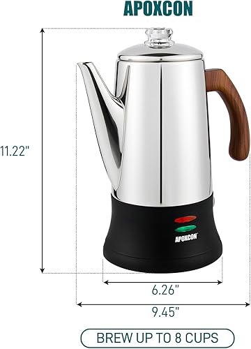 Miniatura 3 de Percolador de café eléctrico de acero inoxidable con dos pomos de progreso de cerveza transparente de vidrio resistente y mango de madera maciza