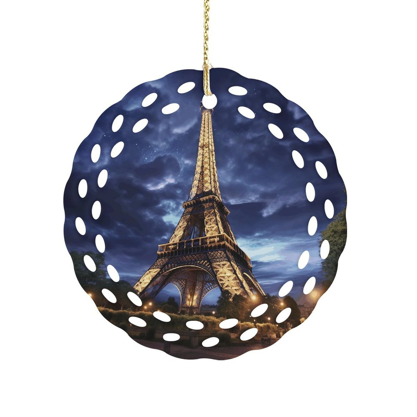 Fodpand Women's Style Fantasy Eiffel Tower Ceramic Ornament For Home Decor 3.2" Round Tree Decoration Christmas Ornaments For Men Double-Sided Design