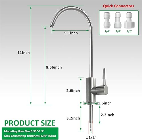 Miniatura 6 de Grifo de agua potable 100% sin plomo, grifo de filtro de agua de cocina de acero inoxidable, barra de agua fría, grifo de fregadero para purificador
