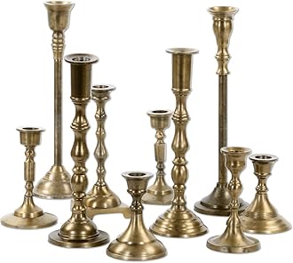 Koyal Wholesale Vintage Gold Mixed Taper Holders, Set of 10, Mismatched Candlesticks Set, Bohemian Decorative Candle Set