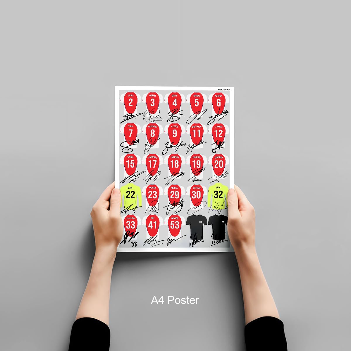 Mounted Gifts Trading Arsenal team squad 2024-2025 Signed poster print framed picture photo autograph gift 24/25 Rice Odegaard Bakayo Saka Martinelli (A4 poster only) - Image 3