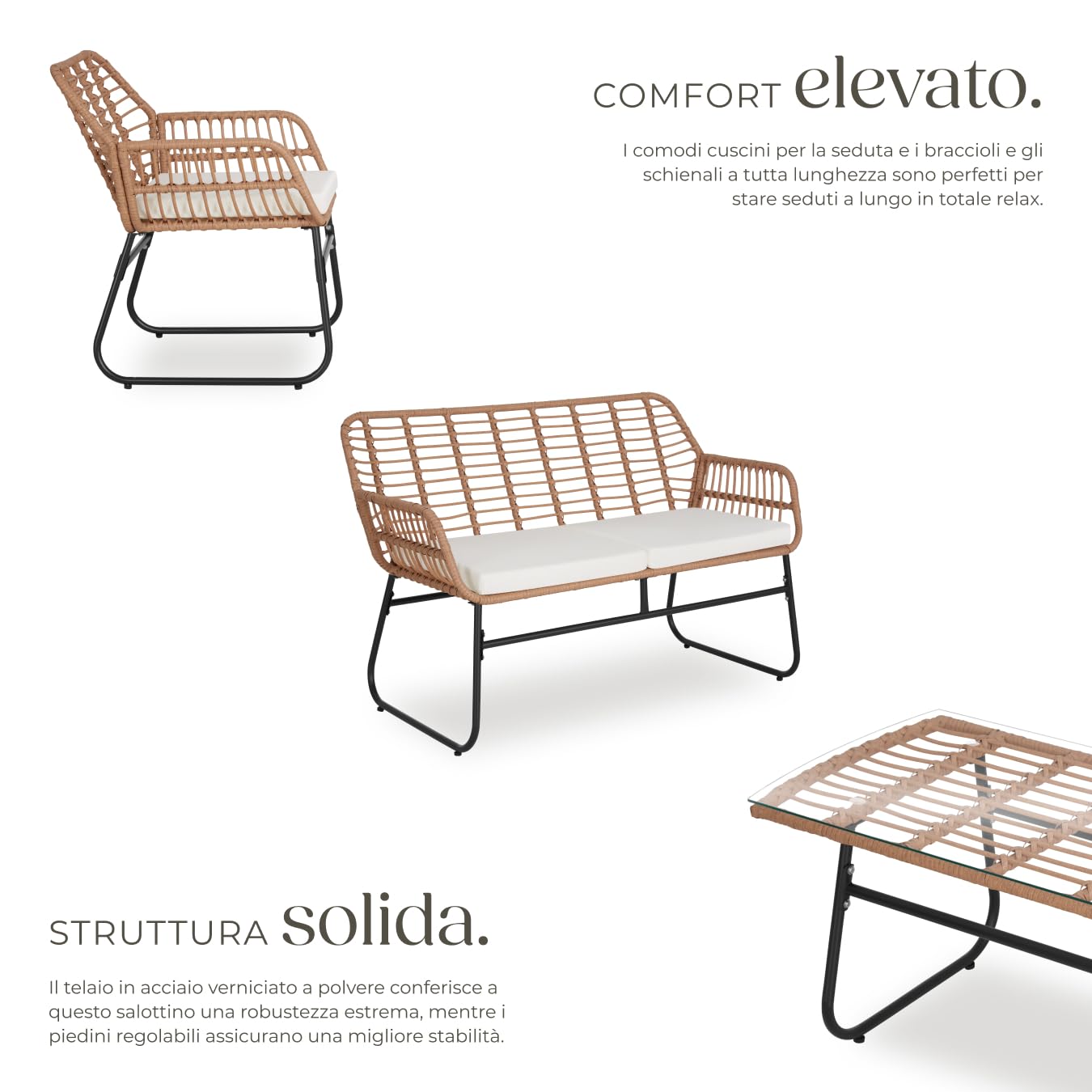 Set Salotto Da Esterno TecTake - 2 Sedie E Tavolo In Rattano Con Cuscini - Foto 10