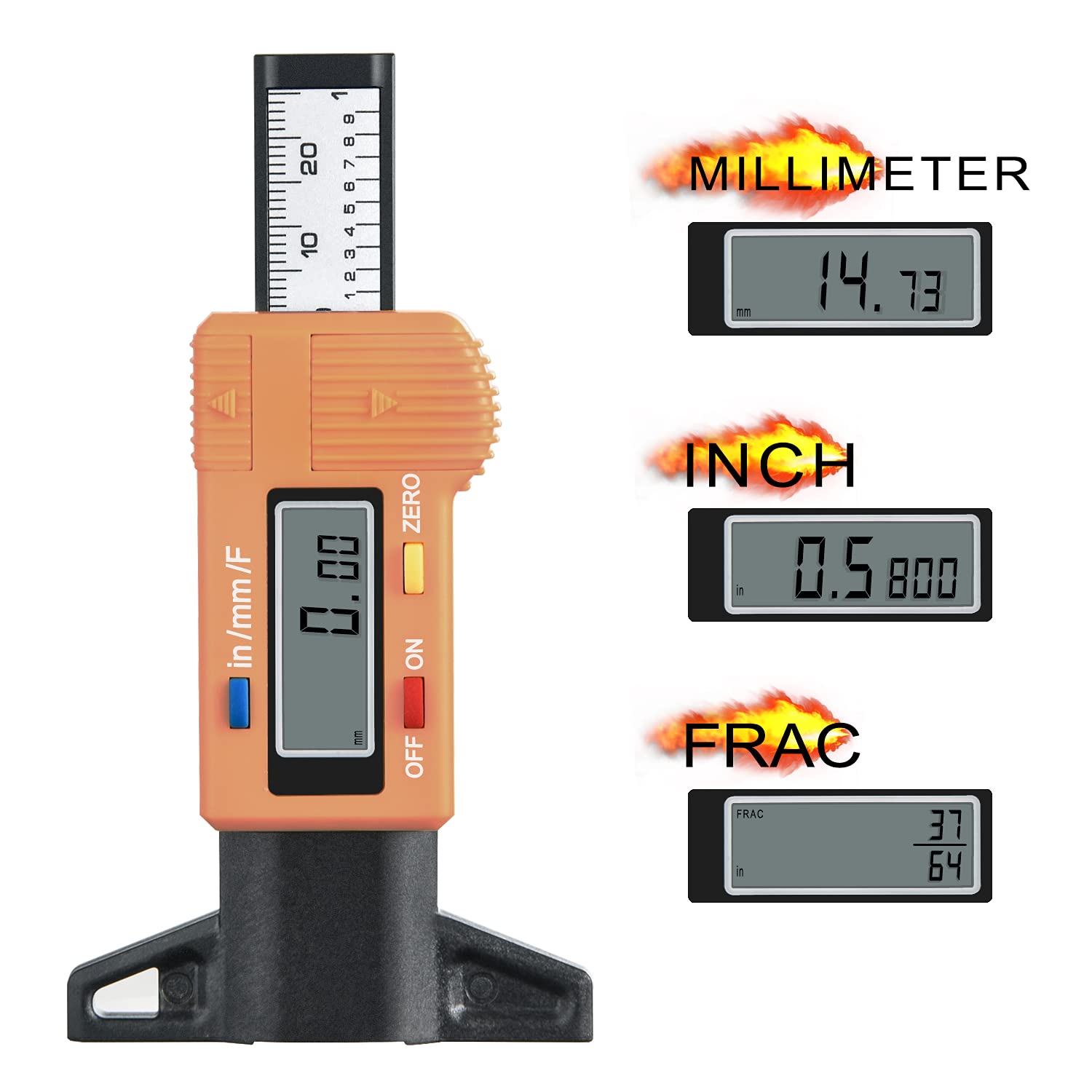 EKUZO Digital Tire Tread Depth Gauge Measurement Tool Support