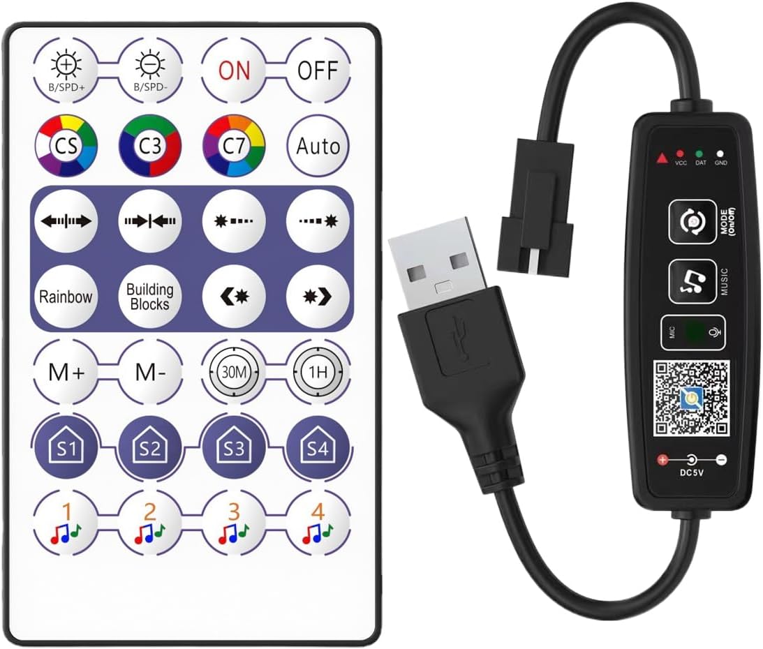 LED Light Controller – 40m, Wireless RGB LED Strip Remote Control | APP Control Smart USB-DC 5V Dimmer – 144W RGB Controller with 100 Modes for Home, Party and Decorative Lighting