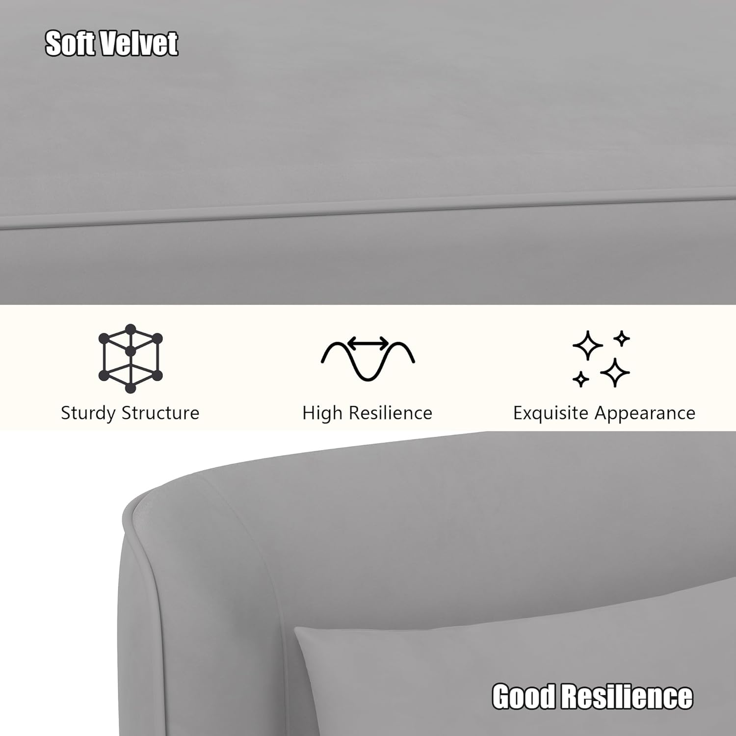 DONICK Velvet Loveseat Sofa Modern Upholstered Armless 2-Seater Sofa with 2 Lumbar Pillows,Gold Metal Legs for Small Accent Couch for Compact Living Room Bedroom Office Apartment(Grey, Loveseat)